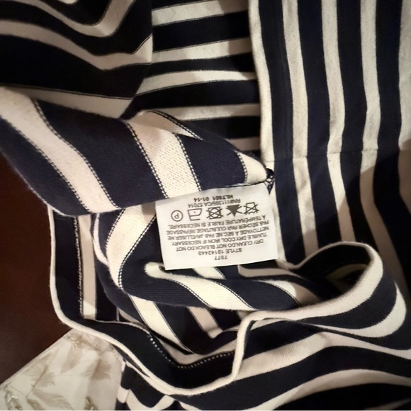 Tory Burch Navy Stripe Knit Dress Ruffle Collar Size small Breton Style - Picture 9 of 9